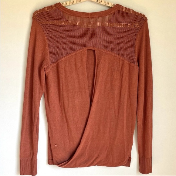 Lululemon Back To Balance Sz 8 LS Sweater Rustic Clay Open Back Cashmere READ - Picture 6 of 10